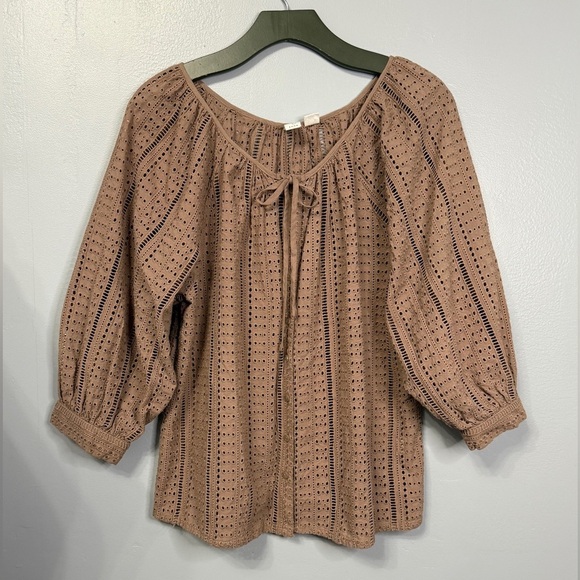 Joie Tops - #10)  Joie Cotton Tan/Brown Eyelet Blouse